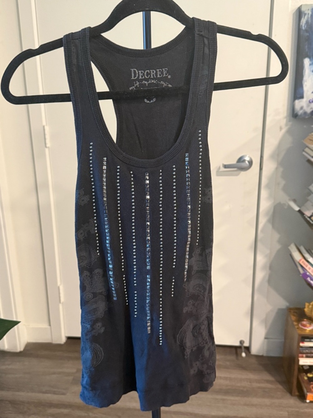 Decree Black Ribbed Studded Tank Top